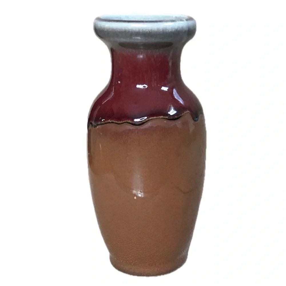 Small Hosley Red Brown Drip Glaze Pottery Vase Rustic Farmhouse Farmcore Cottage